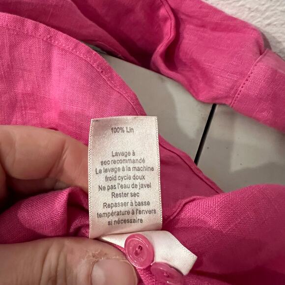 ECRU Pink 100% Linen Long Sleeve Button Down Oversized Shirt Size Large - Picture 6 of 12